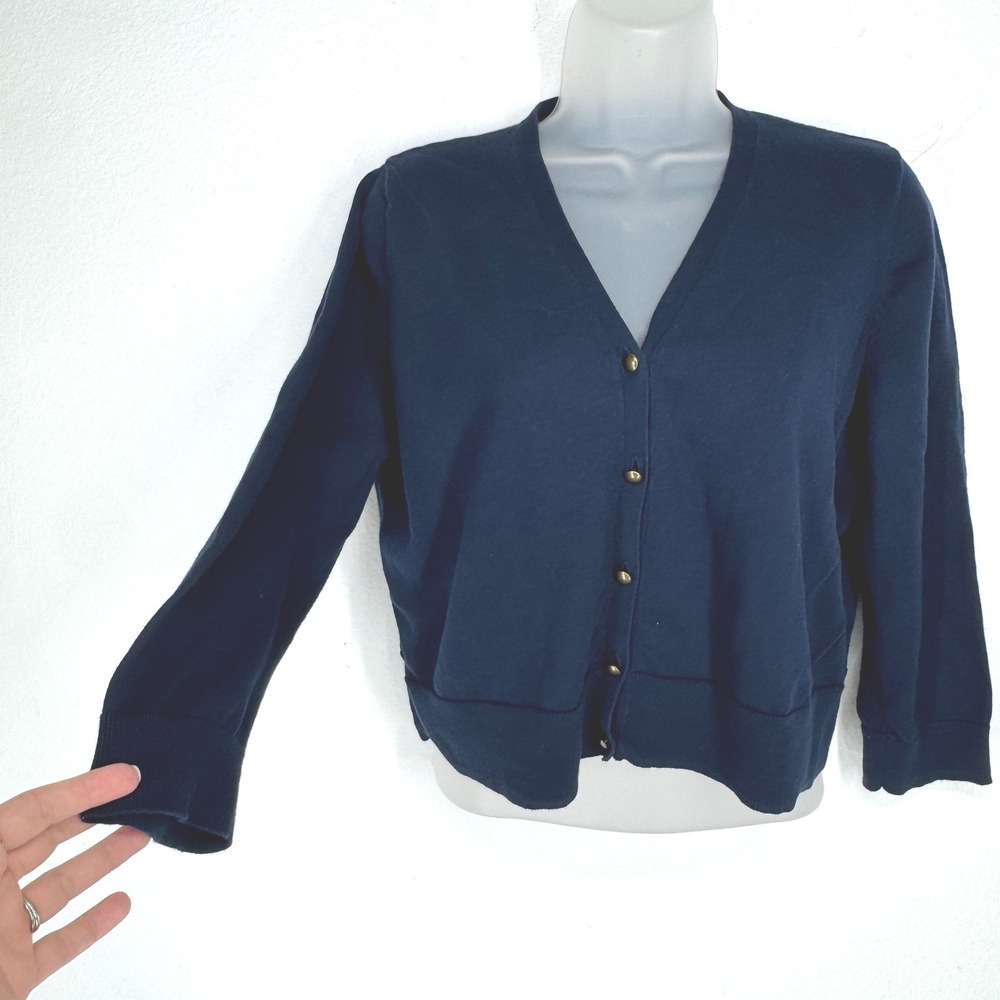 Chaps Navy Blue 100% Cotton Button Cardigan Sweater Size XL P Academia Preppy